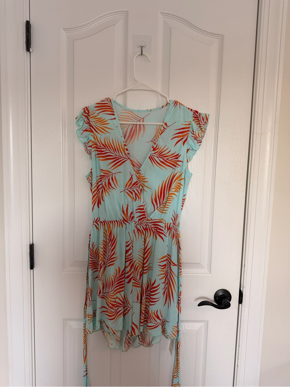 Cupshe Mint Tropical Wrap Dress with Orange Leaf Print